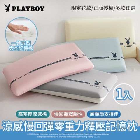 PLAYBOY 涼感慢回彈零重力釋壓記憶枕1入(止鼾枕/釋壓支撐/透氣好眠/太空記憶棉)