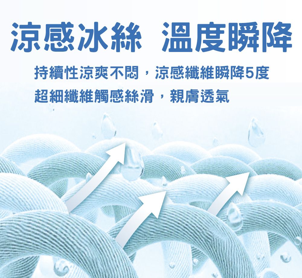 涼感冰絲 溫度瞬降持續性涼爽不悶,涼感纖維瞬降5度超細纖維觸感絲滑,親膚透氣