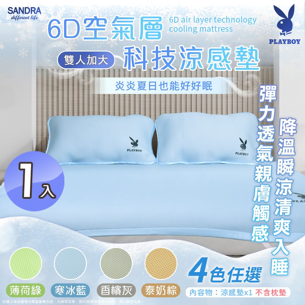  【Sandra仙朵拉】PLAYBOY 6D空氣層科技涼感墊-雙人加大x1入 (182x188cm/床墊/冰涼墊/降溫/夏日必備)