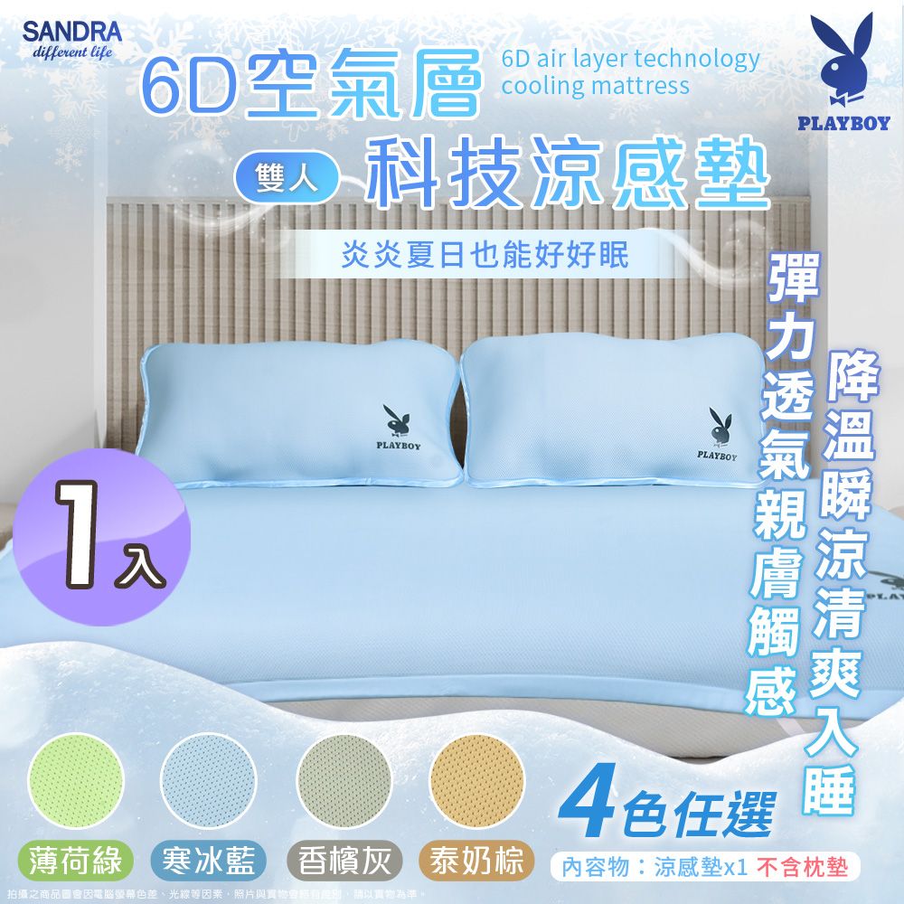  【Sandra仙朵拉】PLAYBOY 6D空氣層科技涼感墊-雙人x1入 (152x188cm/床墊/冰涼墊/降溫/夏日必備/好眠)