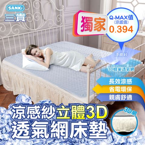 高日本SANKI 立體3D透氣網涼感紗舒適床墊150*186(天空藍/蘋果綠)
