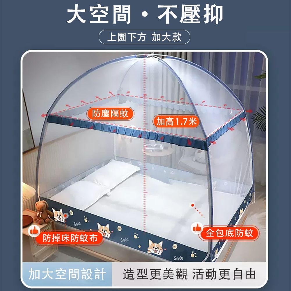  蒙古包蚊帳 家用臥室全包防摔蚊帳 免安裝蚊帳 可拆洗 1.5m款