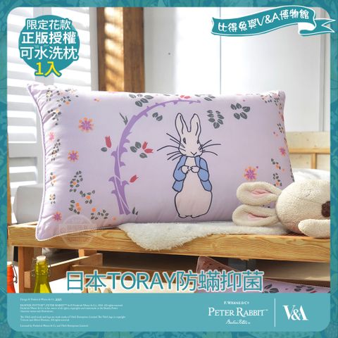 PETER RABBIT 比得兔 比得兔與V&A博物館 日本TORAY防蹣可水洗枕-奇幻花園(1入/台灣製/抗菌枕/枕頭)