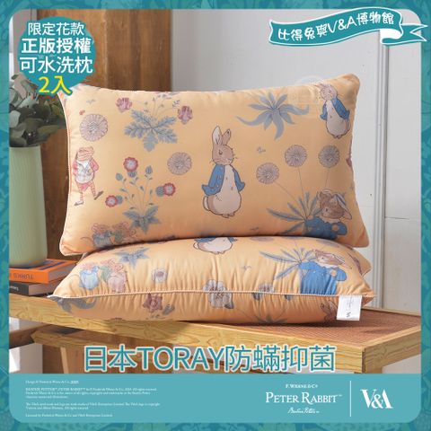 PETER RABBIT 比得兔 比得兔與V&A博物館 日本TORAY防蹣可水洗枕-友時光(2入/台灣製/抗菌枕/枕頭)