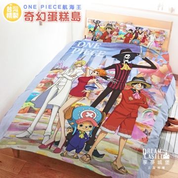 【享夢城堡】單人床包枕套二件組3.5x6.2-航海王 奇幻蛋糕島-藍