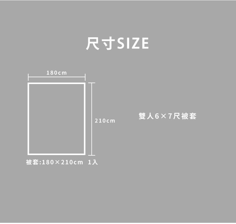 180cm尺寸SIZE被套:180×210cm 1入雙人6X7尺被套210cm