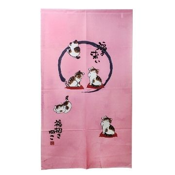 日式針織五福貓長門簾-紅88x150cm(YSJ872)