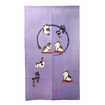日式針織五福貓長門簾-紫88x150cm(YSJ872)