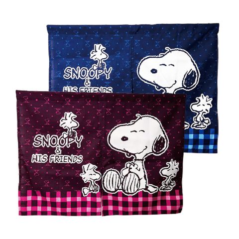 SNOOPY 史努比 短門簾SG853-82x60cm-藍色紅色2入組