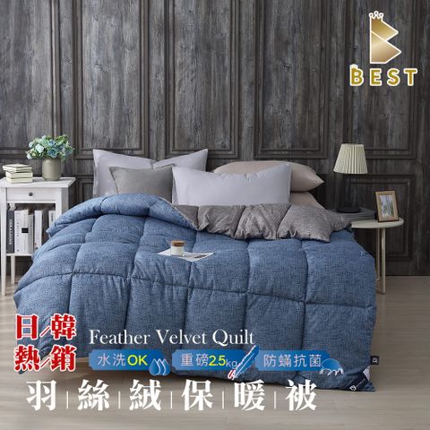 【BEST 貝思特】日韓熱銷羽絲絨水洗被 2.5KG 雙色藍