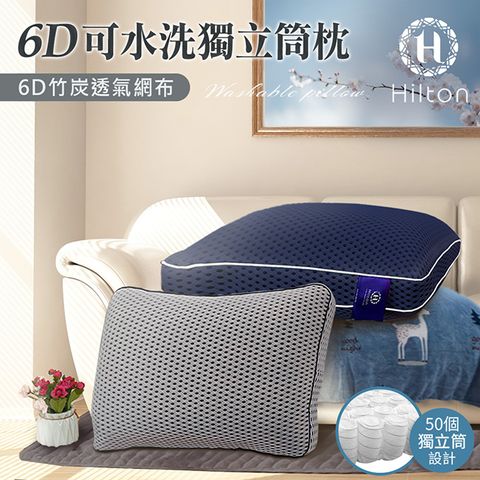 Hilton希爾頓 6D竹炭透氣可水洗獨立筒枕/枕頭 1入 (B0115-N&amp;W)
