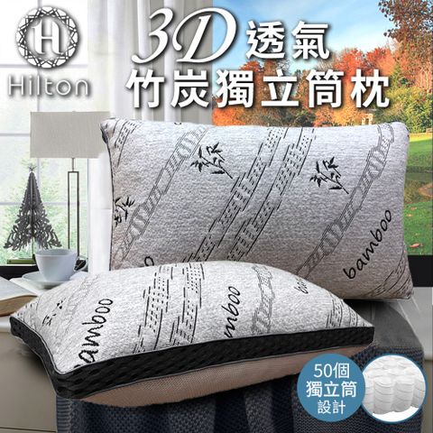 Hilton 希爾頓 3D透氣竹炭獨立筒枕(涼感枕/透氣枕/竹炭枕/枕頭)(B0092-X)