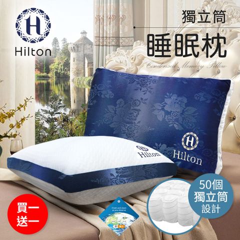 【Hilton 希爾頓】凡爾賽迷幻藍銀離子獨立筒枕頭/買一送一/二色任選(枕頭/舒眠枕/舒柔枕)(B0104)
