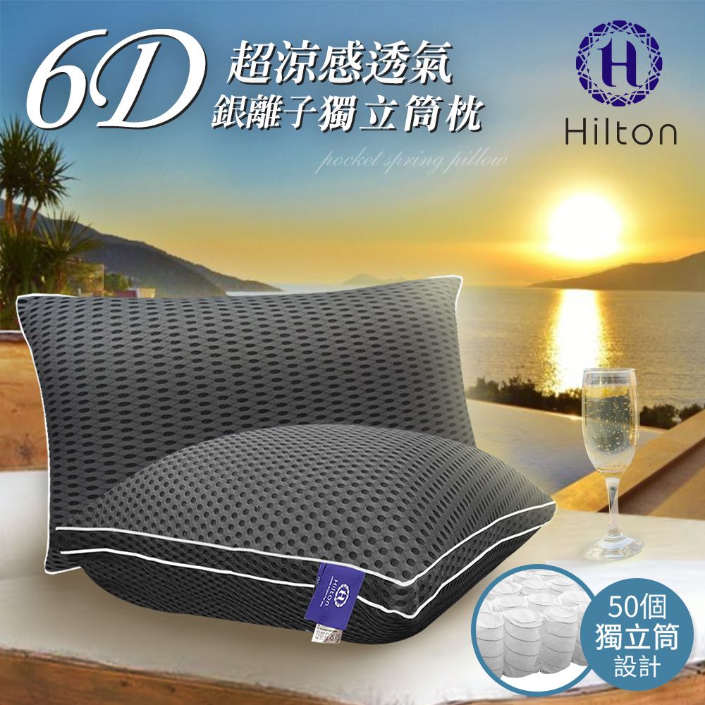  【Hilton 希爾頓】6D超涼感透氣銀離子獨立筒枕/買一送一/二色任選(透氣枕/超涼/酷涼/枕頭)(B0109)