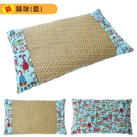 【LASSLEY】綠豆殼舒眠童枕午睡枕小枕(貓咪-藍)台灣製造