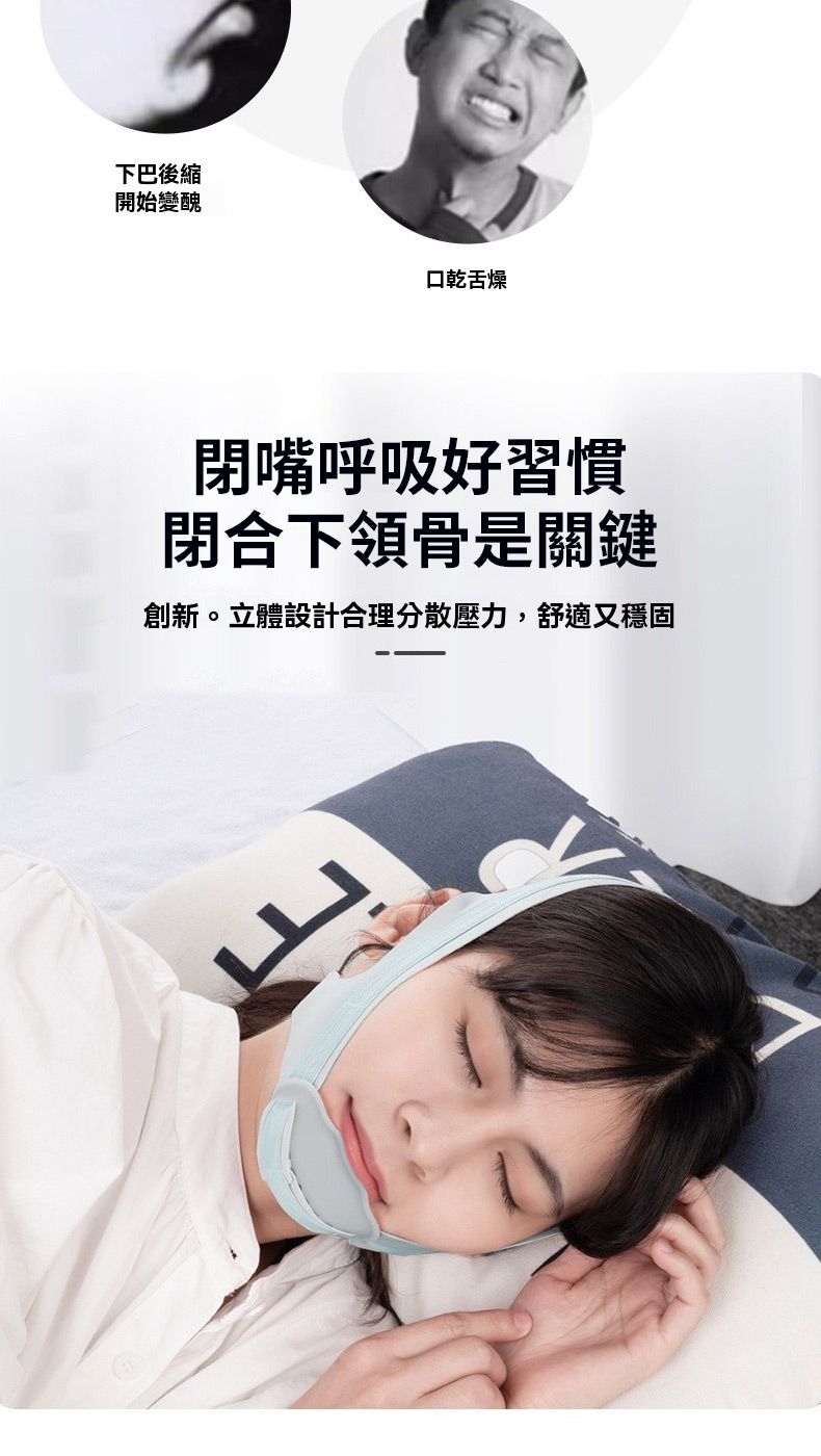 下巴後縮開始變醜口乾舌燥閉嘴呼吸好習慣閉合下領骨是關鍵創新。立體設計合理分散壓力,舒適又穩固