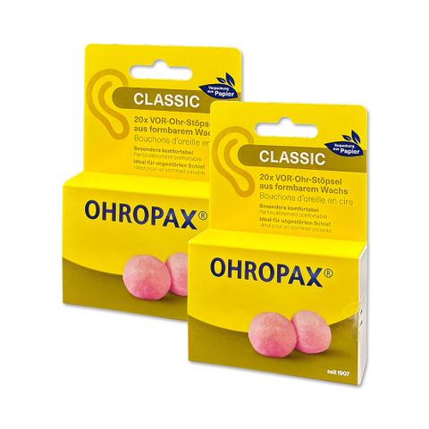 (2盒)德國OHROPAX-Classic柔軟蠟質溫度塑型貼耳式隔音耳塞10對/黃盒