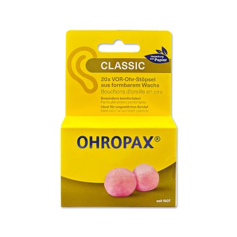 德國OHROPAX-Classic柔軟蠟質溫度塑型貼耳式隔音耳塞10對/黃盒