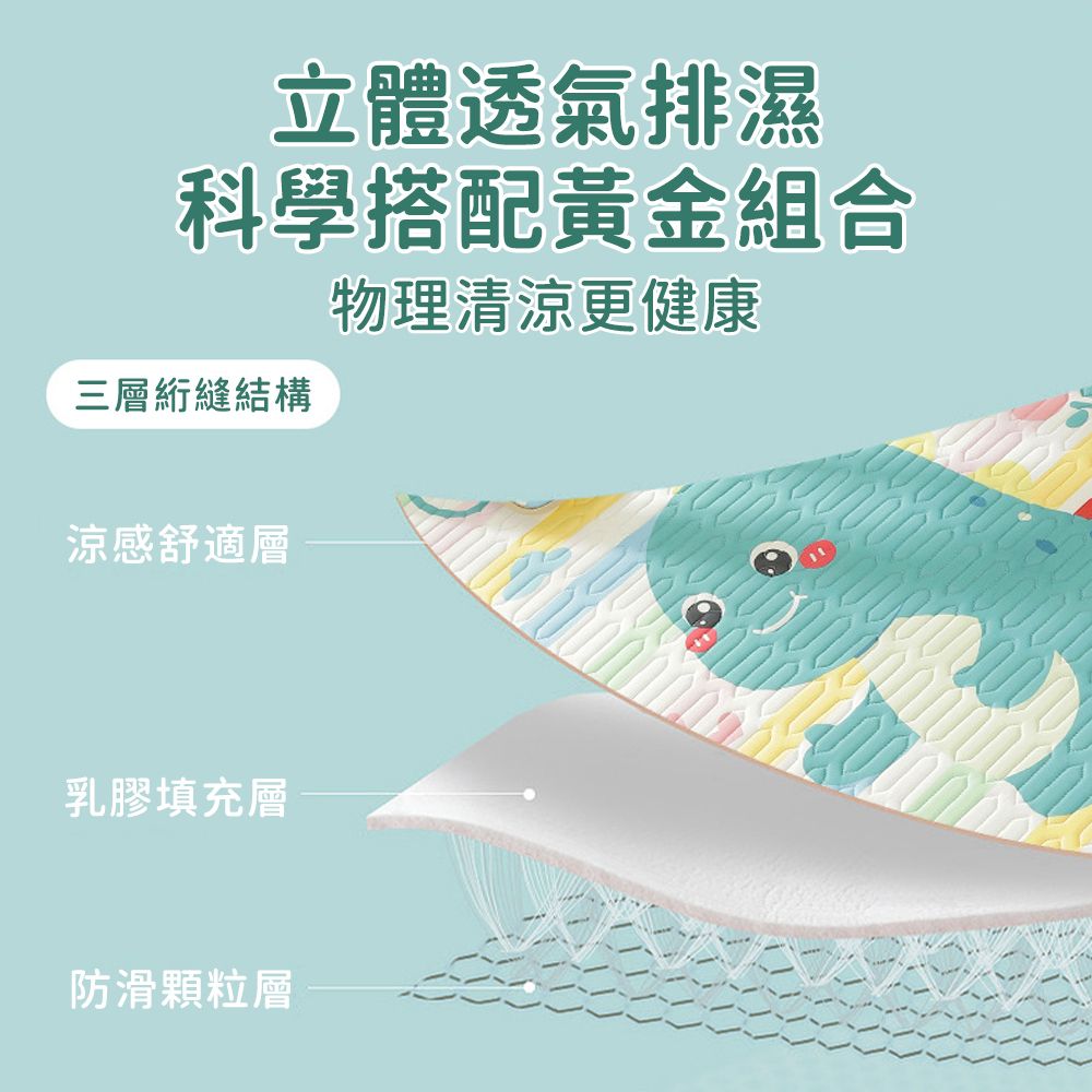 OMRUI 兒童乳膠冰絲涼席+枕頭套組 60*120 幼稚園涼席墊 嬰兒床涼感床墊