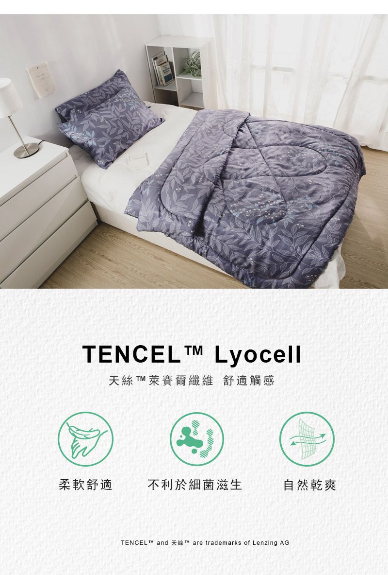 TENCEL Lyocell天絲  萊賽爾纖維 舒適觸感柔軟舒適不利於細菌滋生自然乾爽TENCEL  and TM are trademarks of Lenzing AG