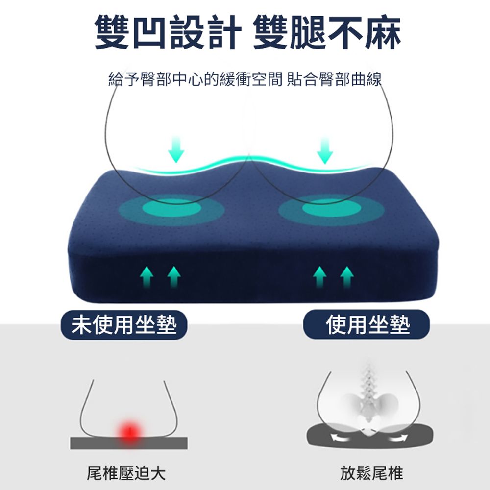 HADER 慢回彈透氣記憶棉坐墊 辦公護臀座椅墊 汽車久坐舒適屁股墊 學生教室宿舍凳子墊
