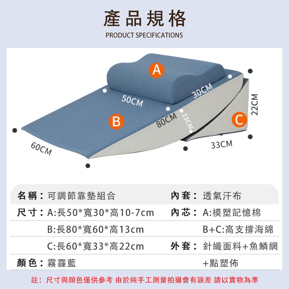  老人護理大靠背 床頭靠墊枕 三角枕斜坡墊 胃食管防反流反酸枕 斜躺墊 記憶棉靠背墊 護理靠枕 單斜坡B款