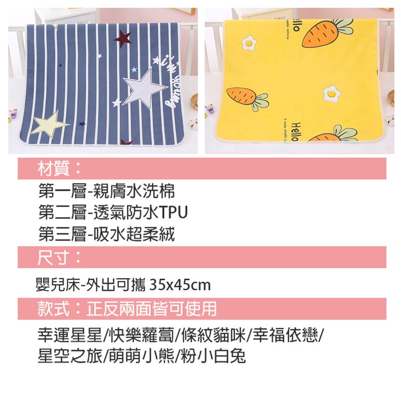  可機洗防水透氣保潔墊-嬰兒床-外出可攜35x45cm(二件組) 尿布墊 生理墊 產褥墊 寵物墊 看護墊