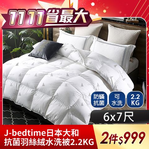 【J-bedtime】日本大和防蟎抗菌吸濕排汗羽絲絨水洗被-雙人6x7尺