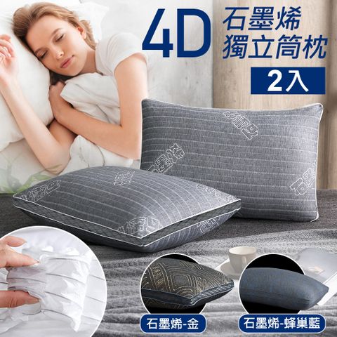 送天絲枕套2入【J-bedtime】石墨烯遠紅外線恆溫助眠獨立筒枕頭2入-4D透氣系列(多款可選)