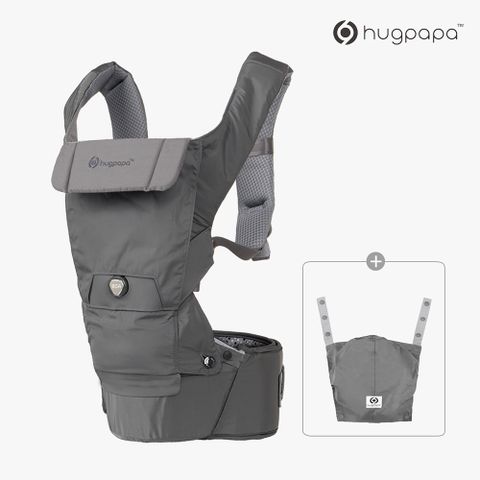 【hugpapa】DIAL-FIT PRO 3合1 韓國嬰兒透氣減壓背帶 新生兒腰凳背巾/揹巾-經典灰