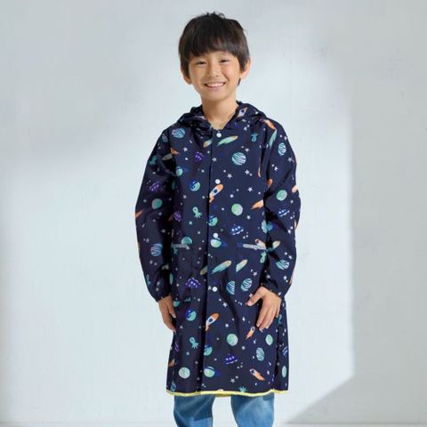 日本WPC 太空探險M 空氣感兒童雨衣/超輕量防水風衣 附收納袋(95-120cm)