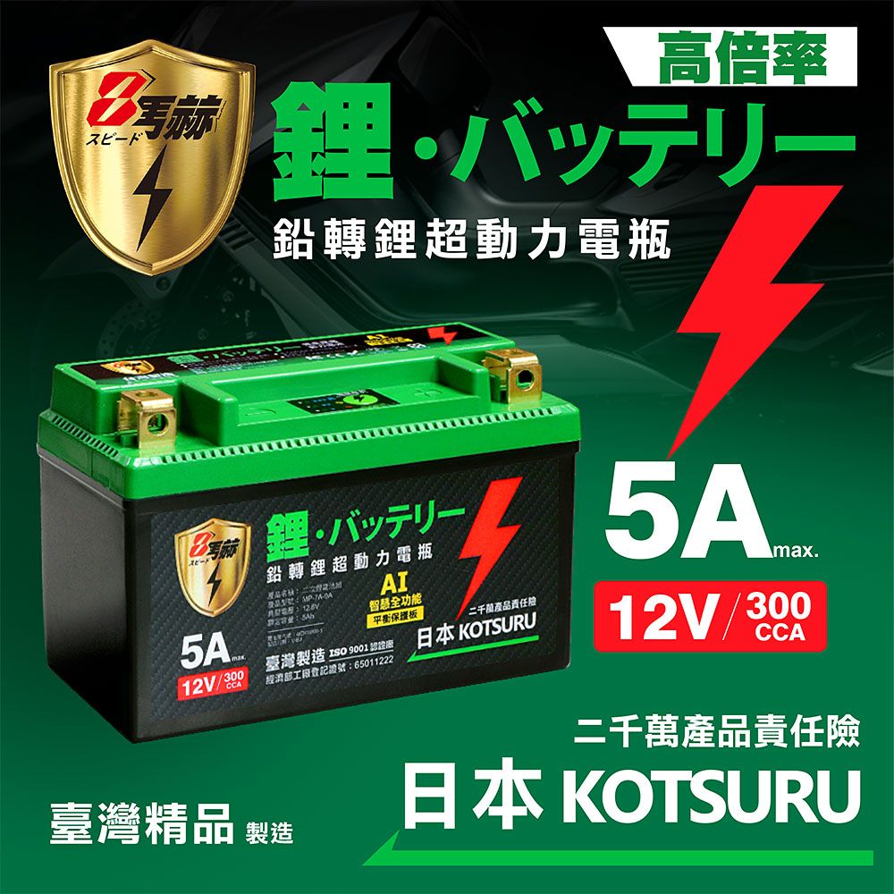 KOTSURU 【日本】MP-7B 8馬赫 鉛轉鋰超動力機車電瓶 鋰鐵啟動電池 12V 300CCA 台灣製造