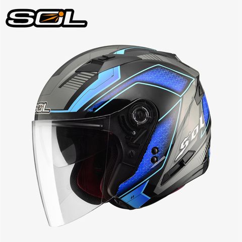 【SOL SO7 SO-7 星際 黑藍 安全帽 】雙層鏡片、遮陽鏡片 LED 警示燈設計