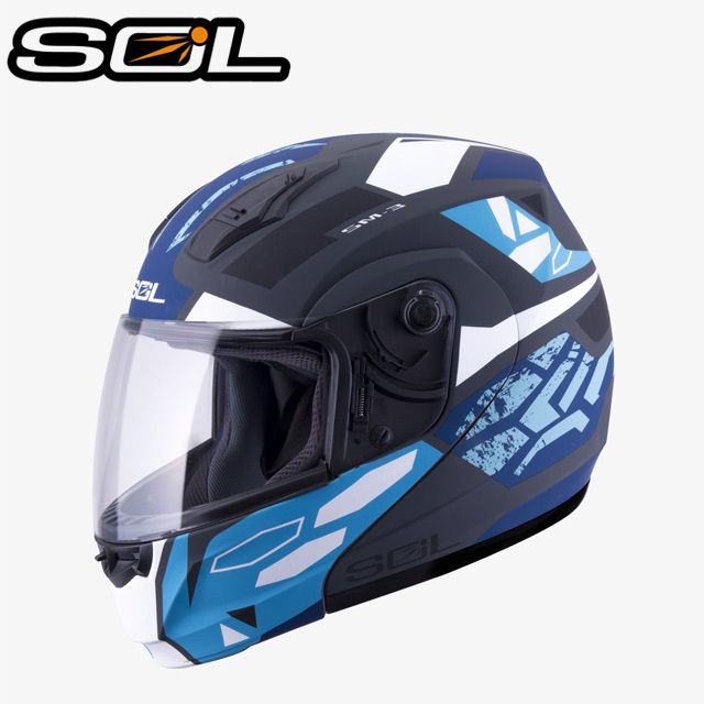 SOL 【 SM-3 戰將 可掀 可樂帽 全罩式 安全帽 消光灰/藍黑】內襯全可拆