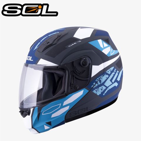 【SOL SM-3 戰將 可掀 可樂帽 全罩式 安全帽 消光灰/藍黑】內襯全可拆