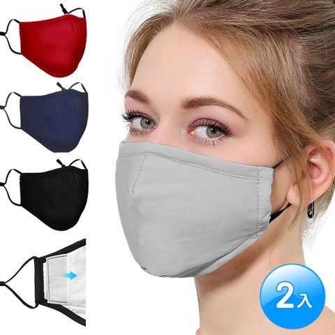 【活力揚邑】2入重覆用PM2.5防塵霾濾芯式立體棉布口罩-四色可選下巴及鼻翼 3D貼合設計