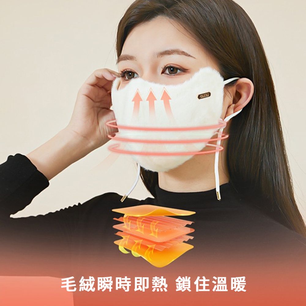 JDTECH 韓版兔毛絨保暖口罩 防風防塵 秋冬防寒加絨加厚面罩 【戶外運動/騎行/滑雪 可調節耳繩】