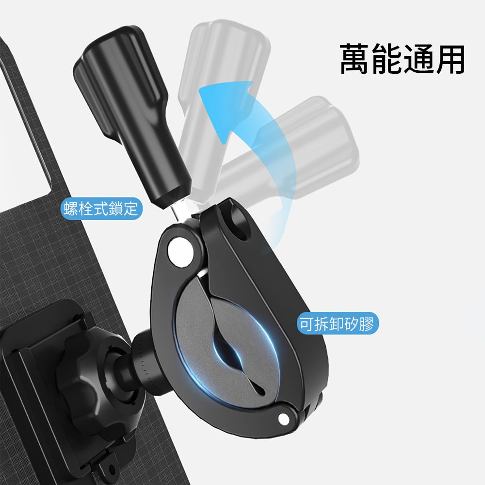 LUYOO 機車防水手機支架 騎行導航支架 車把手/後視鏡固定座 免工具簡易安裝 黑色 UK-06