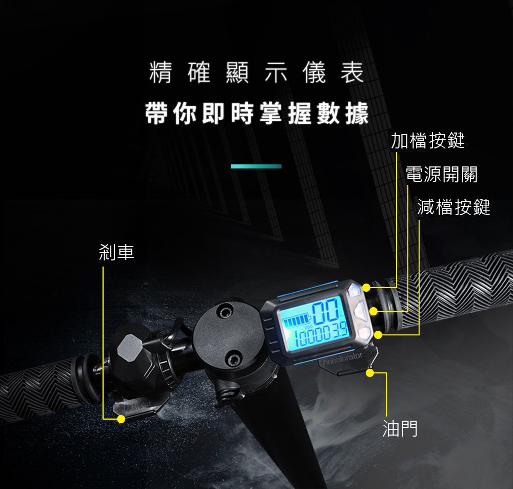 剎車精確顯示儀表帶你即時掌握數據加檔按鍵電源開關油門減檔按鍵