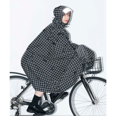 日本KIU 203-235 夜光格紋 機車/自行車雨衣斗篷 附收納袋(男女適用)