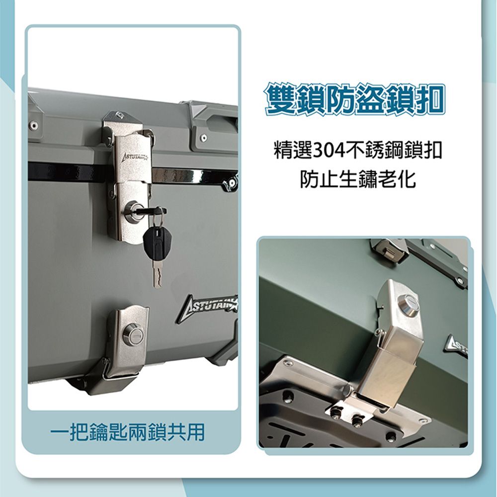 Astutain 阿斯圖坦 【Astutain】阿斯圖坦 55L 快拆塑合金烤漆車尾箱 機車後箱 機車後備箱 機車置物箱 行李箱(雙鎖快拆/黑)