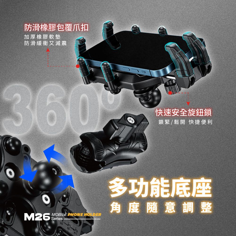 KEWIG 凱威格   M26-C3 減震 八爪 摩托車 機車手機架 後視鏡桿中扣增高版 工廠直營 原廠公司貨