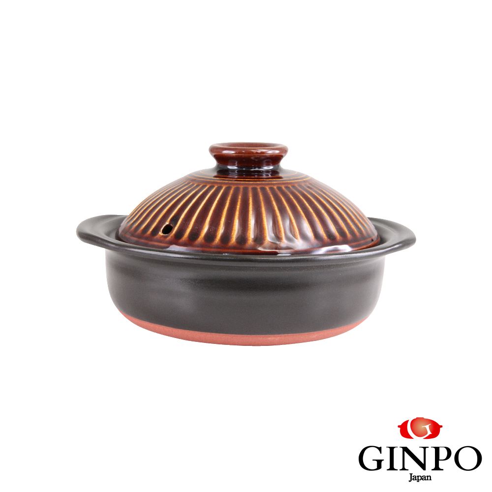 萬古燒 【JAPAN_】Ginpo銀峰菊花輕量附蓋砂鍋/土鍋-6號-咖啡色(950611)
