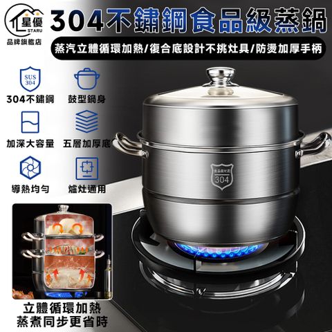 【Secaii設彩品牌店】304不鏽鋼食品級30cm雙耳蒸鍋