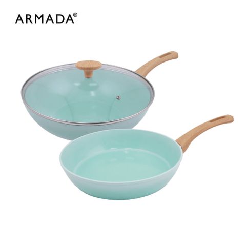 Armada 阿曼達 翠玉冰晶系列 陶瓷不沾平底鍋28CM+炒鍋30CM(含蓋)  贈-翠玉冰晶20CM平底鍋