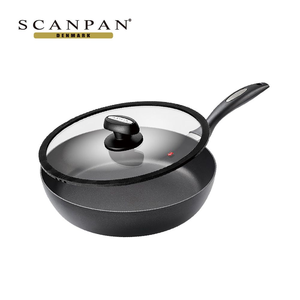 SCANPAN 【丹麥】IQ系列 24cm 高身不沾平底鍋含蓋適用電磁爐 贈:高級櫸木木鏟+ARMADA黑晶奈瓷削皮刀