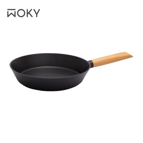 【WOKY 沃廚】歐風圓木柄輕量壓鑄系列-28cm平煎鍋(無上蓋)