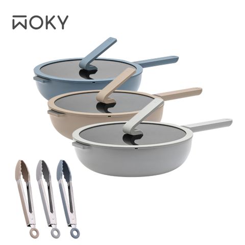 WOKY 沃廚 Ticera系列-哈哈鍋2.0 不沾深煎鍋28CM(含玻璃鍋蓋贈萬用矽膠料理夾)