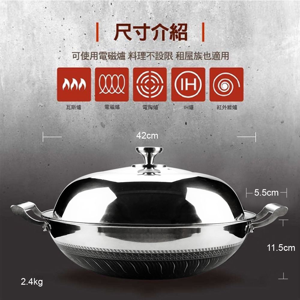 2.4kg 尺寸介紹 可使用電磁 料理不設限 租屋族也適用 IH瓦斯電磁爐電爐爐紅外線爐42cm 5.5cm 11.5cm