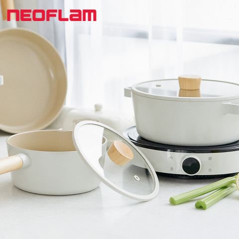【NEOFLAM】FIKA 陶瓷塗層鍋具2件組 22cm雙耳湯鍋+18cm單柄鍋